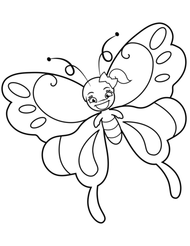 Cute Butterfly Girl With Ponytail Coloring Page